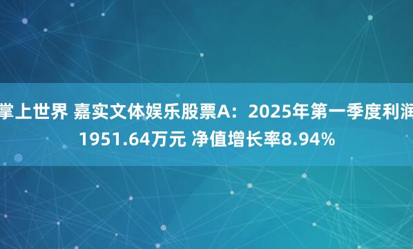 掌上世界 嘉实文体娱乐股票A：2025年第一季度利润1951.64万元 净值增长率8.94%