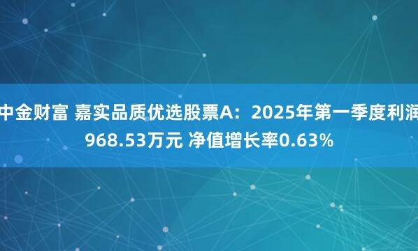 中金财富 嘉实品质优选股票A：2025年第一季度利润968.53万元 净值增长率0.63%